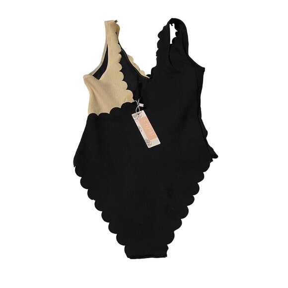 NWT C+D+M Color Block Scallop Edge One-Piece Ribbed Swimsuit S #X-5-25-100 - Picture 6 of 8